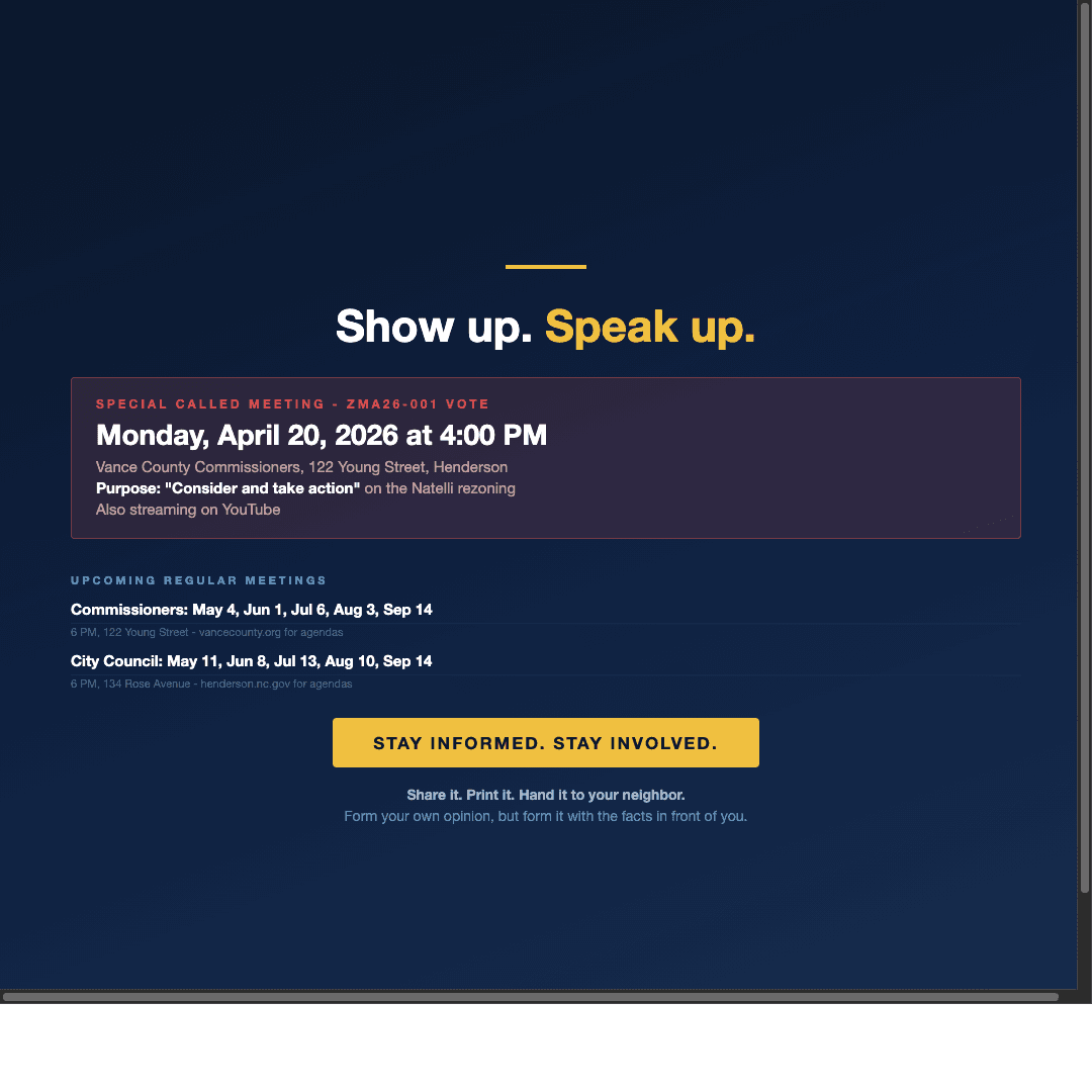 Show up, speak up - April 20 meeting