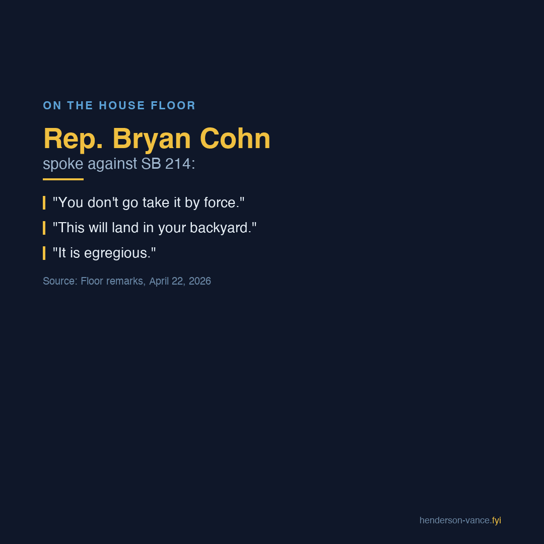 Rep. Bryan Cohn - you don't go take it by force