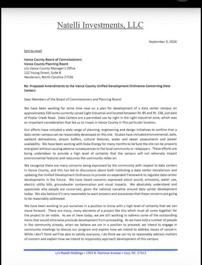 Natelli Letter - Page 1